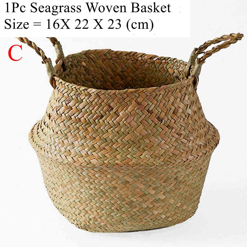 Cesta organizadora de juguetes, cesta de almacenamiento de algas de ratán plegable, cesta tejida para la colar, maceta para plantas y flores para el jardín