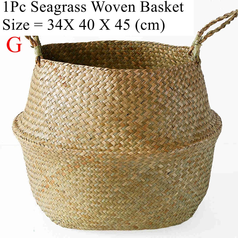 Cesta organizadora de juguetes, cesta de almacenamiento de algas de ratán plegable, cesta tejida para la colar, maceta para plantas y flores para el jardín