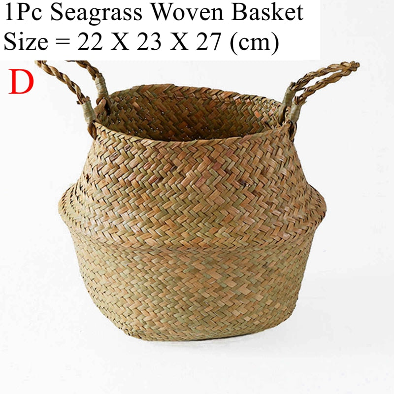 Cesta organizadora de juguetes, cesta de almacenamiento de algas de ratán plegable, cesta tejida para la colar, maceta para plantas y flores para el jardín